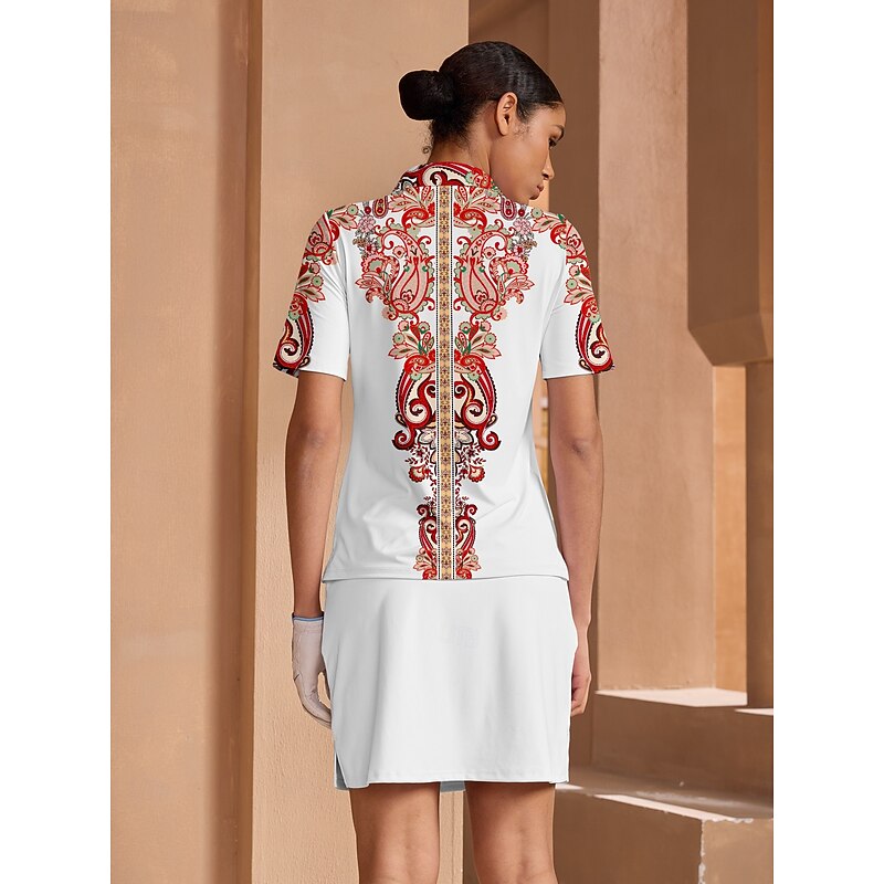 Women's Golf Polo Shirt Red Short Sleeve Top Ladies Golf Attire Clothes Outfits Wear Apparel2