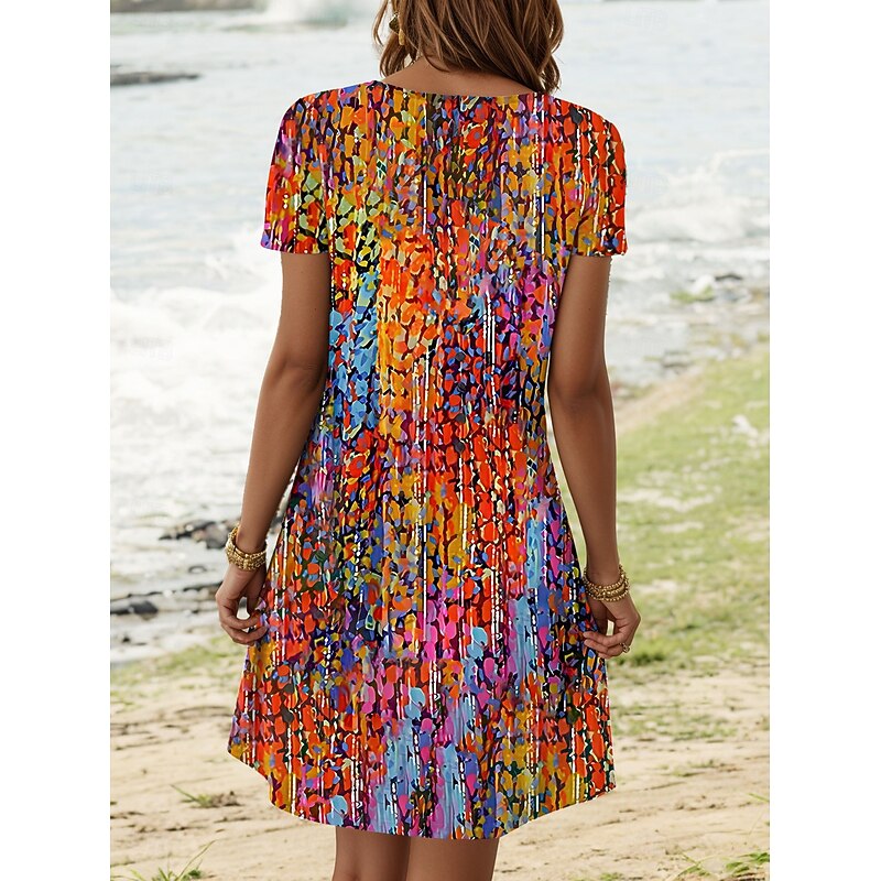 Women's Mini Dress Casual Dress Casual Daily Regular Fit Ombre Short Sleeve Crew Neck Orange Summer3