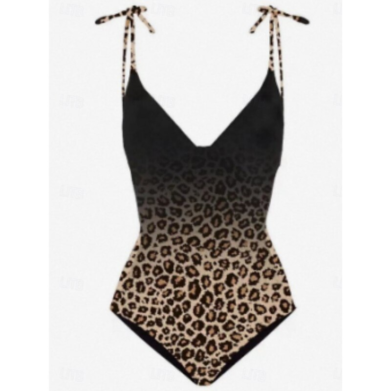 Women's Swimwear One Piece 2 Piece Skirt Swimsuit Backless Tummy Control High Waist Slim Vacation Beach Wear Leopard V Neck Sleeveless Bathing Suits4