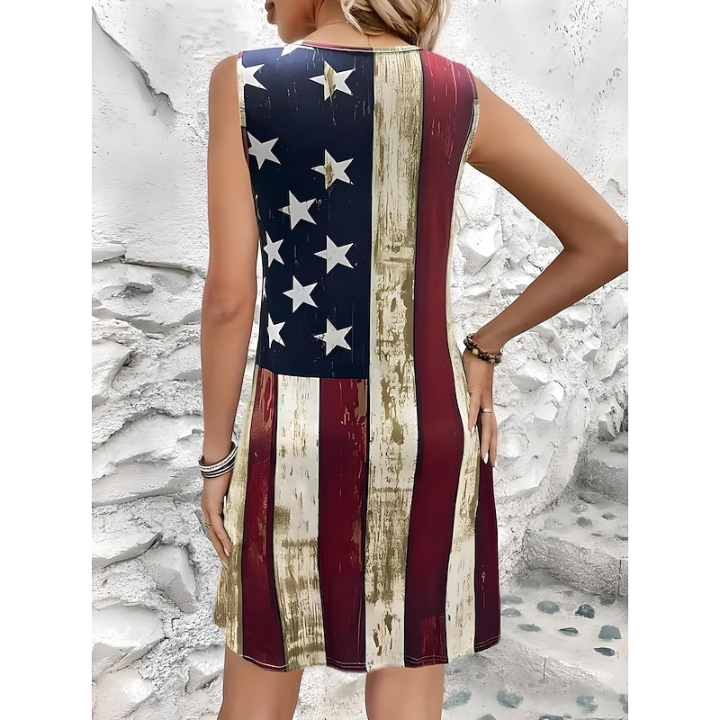 Women's Patriotic  Mini Dress Casual Dress Tank Dress Vacation Casual Vacation Daily Regular Fit Flag Sleeveless Crew Neck Red Summer3