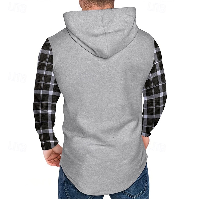 Men's Hoodie Black Army Green Navy Blue Khaki Light Grey Hooded Plaid Color Block Pocket Sports & Outdoor Daily Holiday Polyester Streetwear Basic Casual Spring &  Fall Clothing Apparel Hoodies3