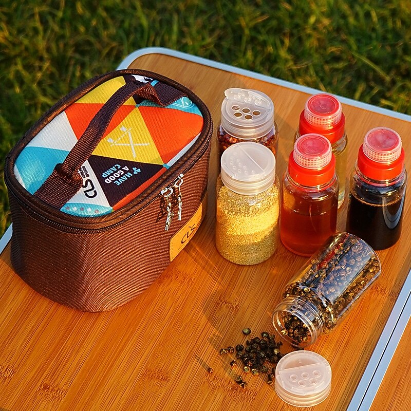 6-Piece Set Travel Spice Kit Spice Containers for Camping Portable Spice Kit Camping Salt Pepper Shakers Camping Spice Containers Seasoning Storage with Bag for Home Kitchen Camping BBQ Traveling 5