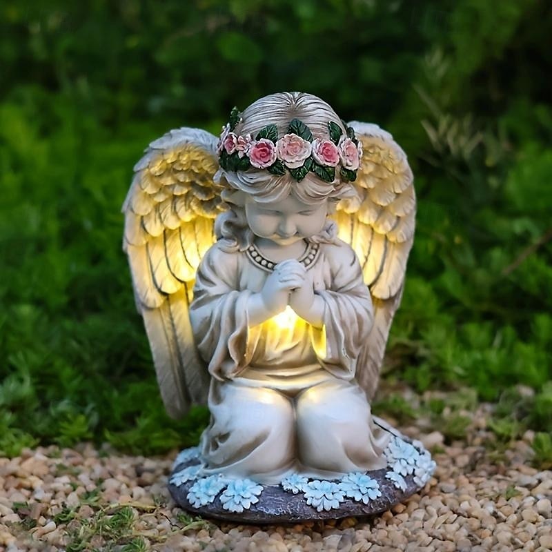1pc Outdoor Solar Cute Prayer Angel Girl Ornament Light – Garden Path, Lawn and Courtyard Atmosphere Decorative Light