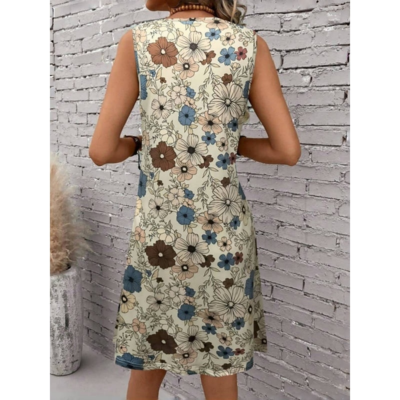Women's Mini Dress Casual Dress Tank Dress Stylish Casual Vacation Daily Regular Fit Floral Short Sleeve Crew Neck Khaki Summer2
