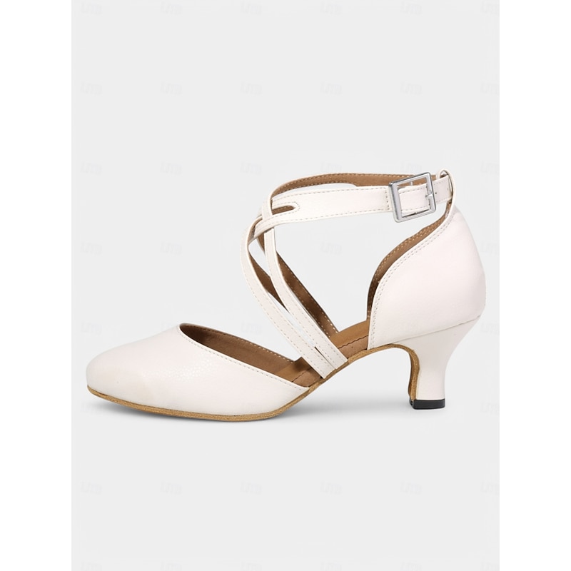 White Satin Dance Shoes with Cross-Strap Design – Mid Heel, Open Toe for Women – Ideal for Weddings, Formal Events, and Dance Competitions2