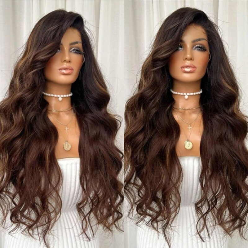 Human Hair 5x5 Closure 13x4 Lace Front Wig Free Part Brazilian Hair Body Wave Brown Multi-color Wig 130% 150% Density Ombre Hair Highlighted / Balayage Hair Glueless Pre-Plucked For Women Long Human