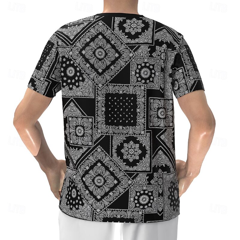 Men's Floral Ethnic T Shirt Henley Shirt Short Sleeve Designer Retro Vintage Street Casual Daily Summer Spring Black Henley Henley T-Shirt2