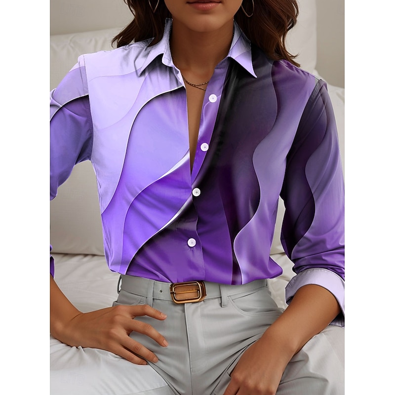 Women's Shirt Button Down Tunic Shirt Collar Long Sleeve Color Gradient Casual Regular Tops Work Daily s Print Pink Blue Purple Spring Fall Winter3