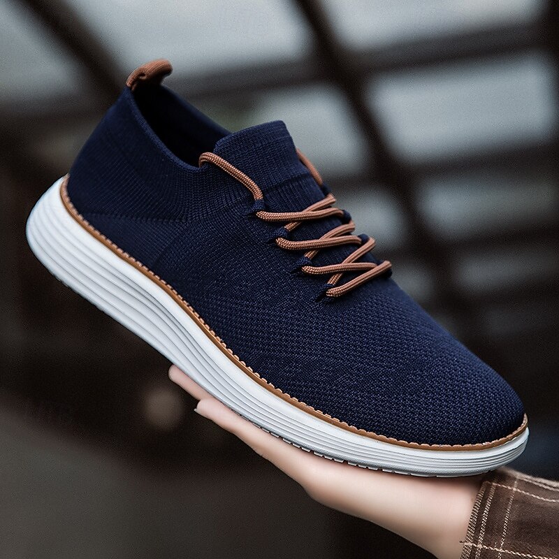 Men's Navy Blue Knit Sneakers with Lace-Up Design and Cushioned Sole for Comfortable Everyday Wear3