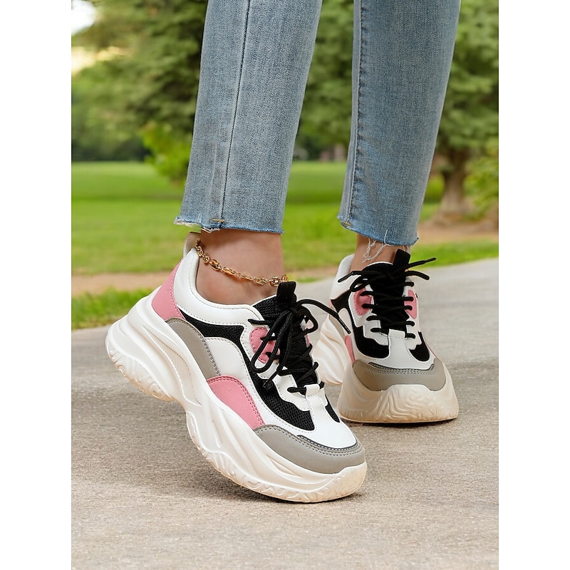 Women's Chunky Dad Sneakers – White & Orange Fashion Platform Running Shoes for Casual, Streetwear & Athletic Style