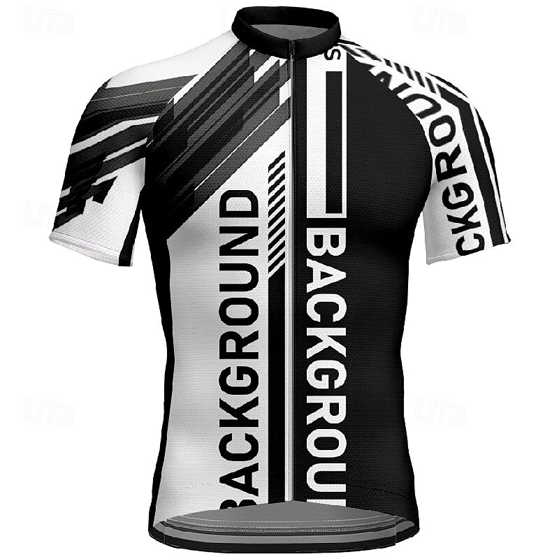 Men's Cycling Jersey Geometric Letter & Number Short Sleeve Bike Tee Tshirt Jersey with 3 Rear Pockets Mountain Bike MTB Quick Dry Anatomic Design Wicking Breathable Sports Black Clothing Apparel