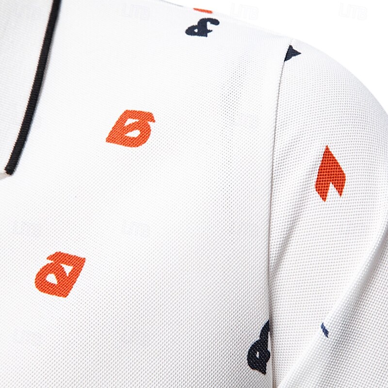 Men's Polo Knit Polo Sweater Formal Work Turndown Short Sleeve Letter & Number Buttons Summer White Green Beige Polo3