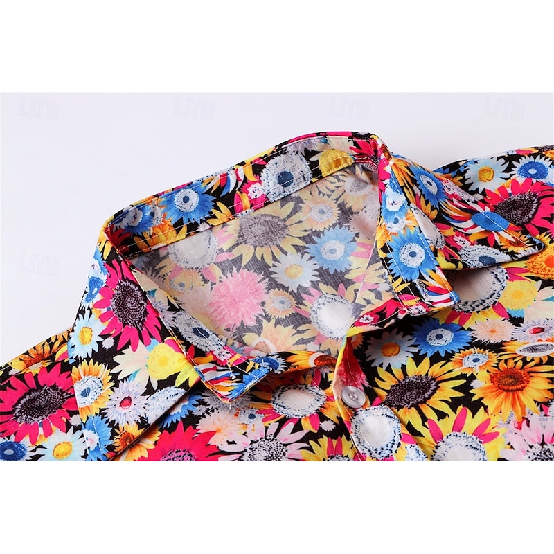 Retro Vintage 1970s Shirt Hippie Floral Daisy Fancy Dress Men's Party Daily Wear Pride Parade Adults' Shirt3