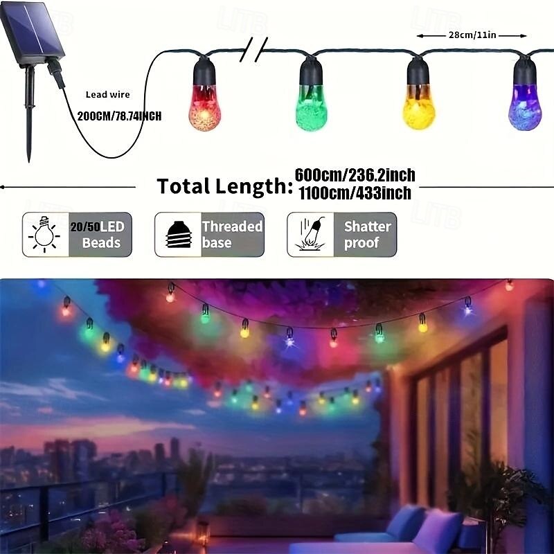 5M-20Leds Outdoor Solar Colored Bubble Ball Light String Courtyard Camping Tent Garden Wedding Festival Atmosphere Decoration Light String4