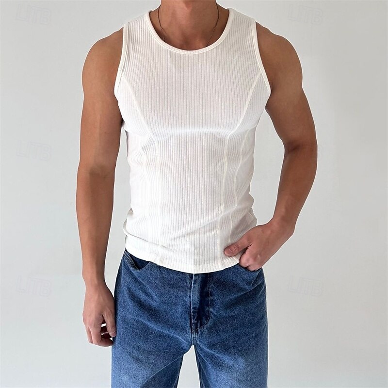 Men's Tank Top Vest Top Undershirt Sleeveless Shirt Sleeveless Crew Neck Summer Plain Pit Strip Fashion Designer Basic Vacation Street Going out Black White Top Tee for Men3