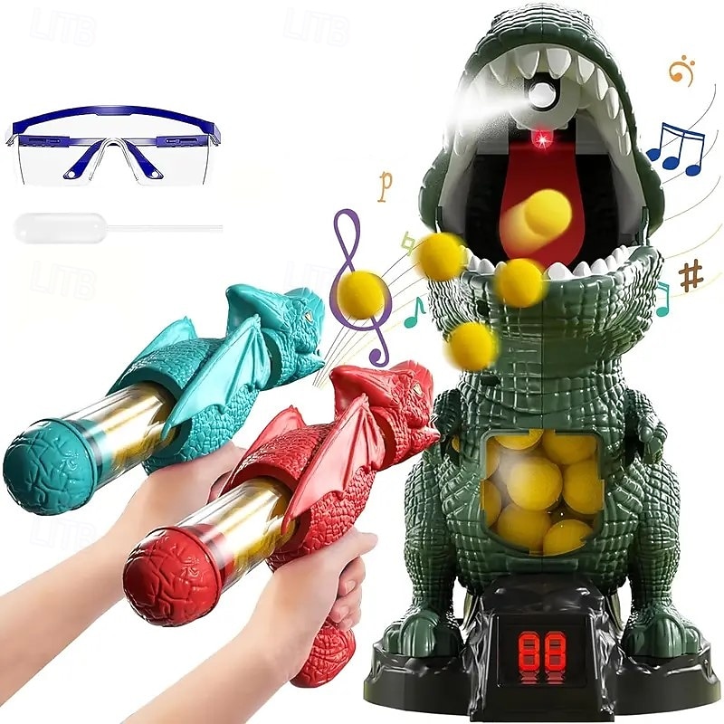 Dinosaur Shooting Toy Dinosaur Toys For Kids 5-7 2 Air Pump Guns And 24 Foam Bullets Hand-Eye Coordination Exercise Toys Giftsfor Kids 4 5 6 7 8 9 Fun Athletic Toys