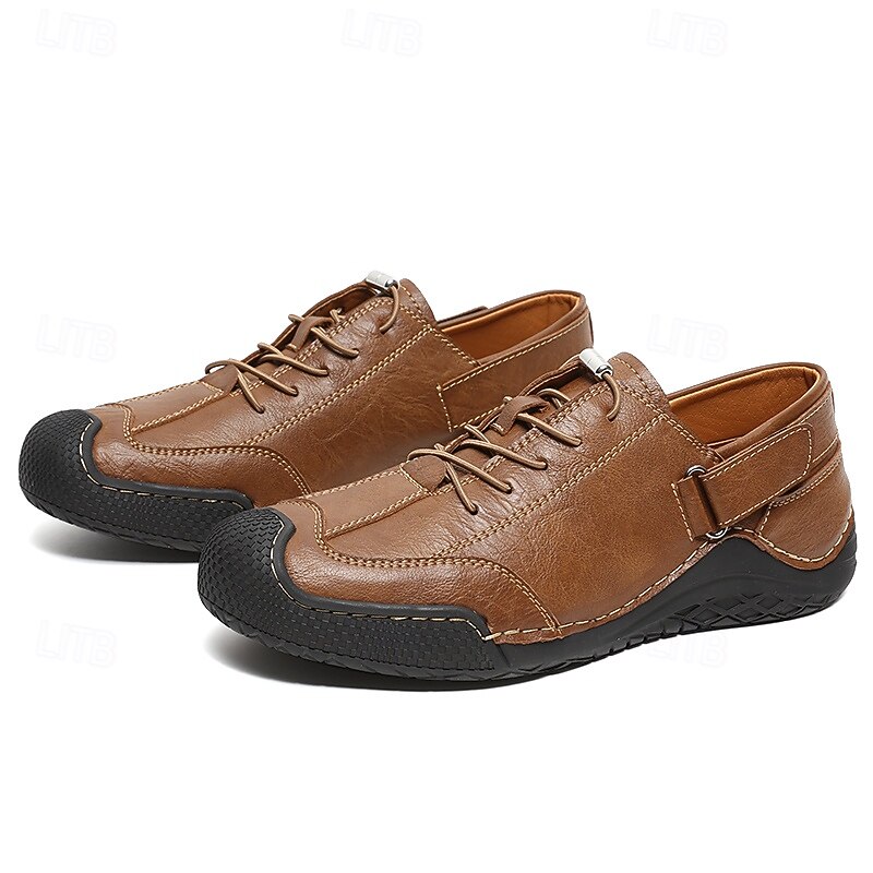 Men's Brown Faux Leather Slip-On Shoes with Adjustable Strap and Rubber Sole – Stylish Casual Sneakers for Daily Wear4