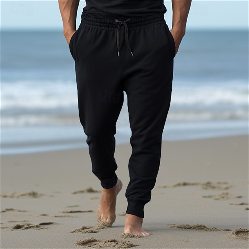 Men's Athletic Pants Sweatpants Joggers Trousers Pocket Drawstring Elastic Waist Plain Comfort Sports Outdoor Daily Fashion Casual Black White Micro-elastic2