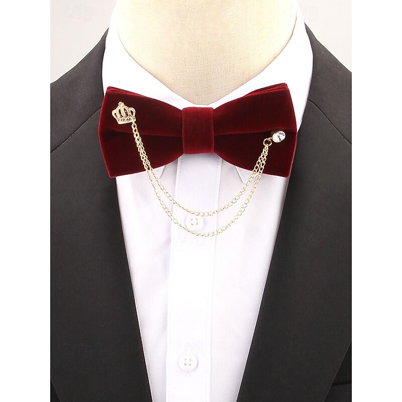 Men's Velvet Bow Tie with Crown and Chain Detail – Elegant Accessory for Formal Occasions, Weddings and Tuxedos2