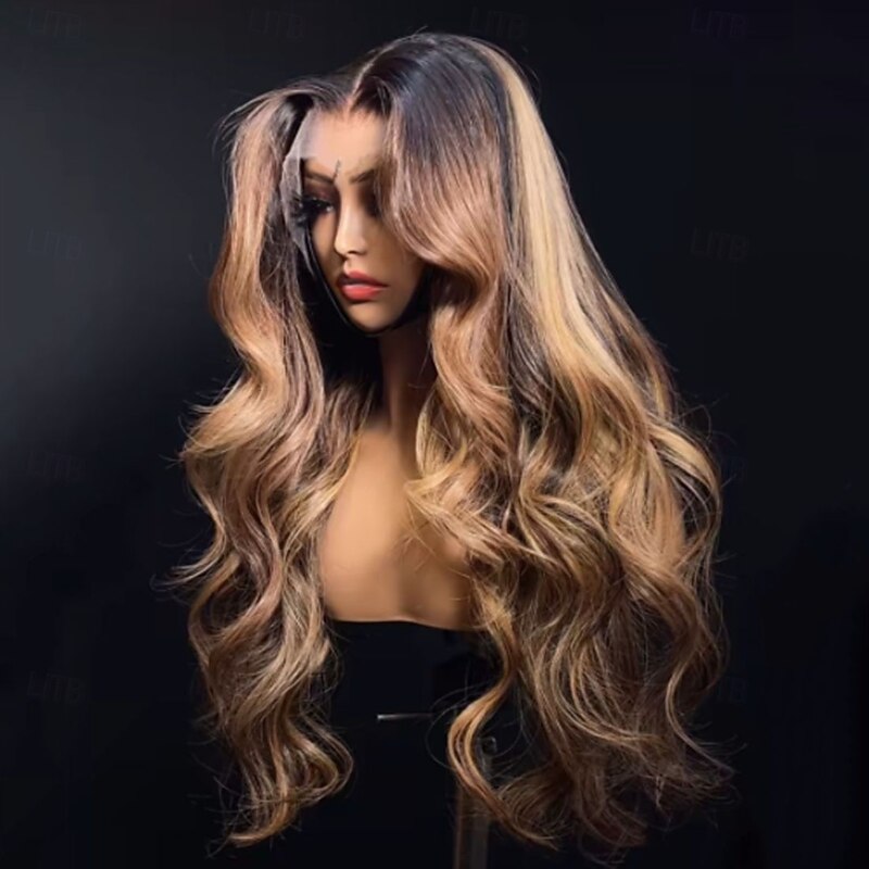 Brazilian virgin Hair Glueless Honey Blonde 5x5 Closure Wigs Ombre Highlighted Hair13x4 Lace Front Wig Pre-Plucked3