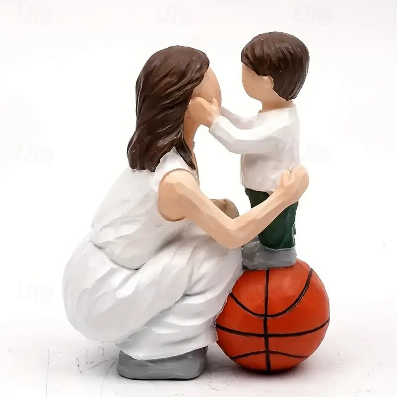 Love Theme Resin Figurine - 1pc Mother and Son Basketball Statue for Living Room Decor - No Electricity Needed, Ideal for Wedding, Housewarming, Mother's Day, Christmas, Halloween, Easter, Hanukkah, T