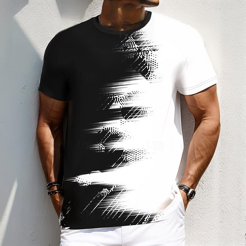 Men's Ombre Gradient T Shirt Short Sleeve T shirt 3D Print Crew Neck Shirt Fashion Daily Street Daily Black / White Summer Spring Clothing Apparel S M L XL XXL XXXL