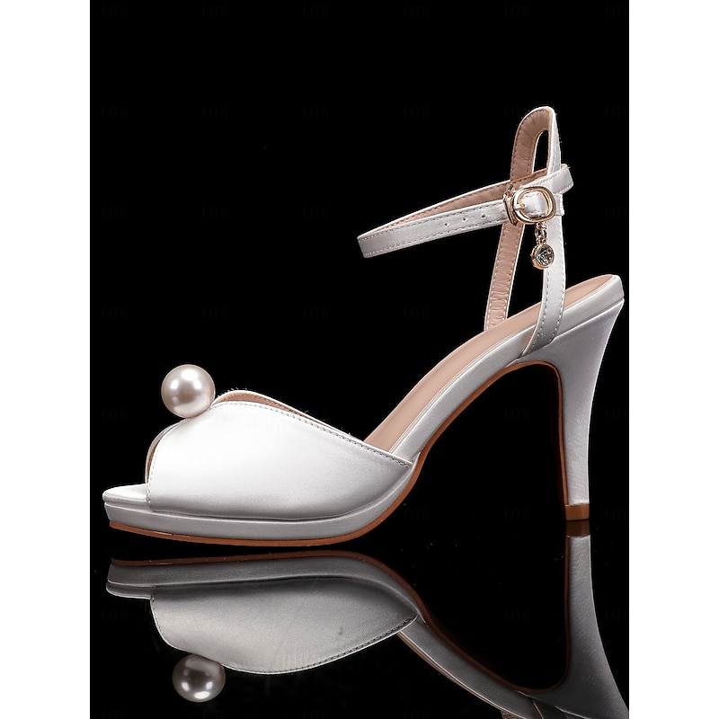 White Heeled Sandals with Pearl Accent – Classy and Chic Footwear for Weddings and Evening Events3
