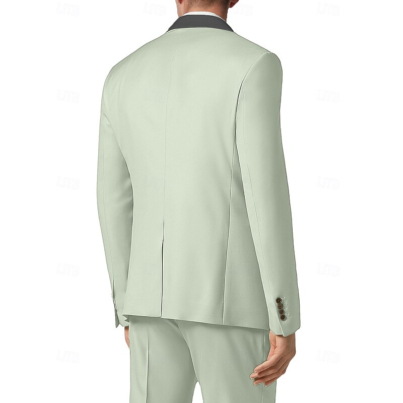 Men's Wedding Prom Party Suits Peaked Lapel Light Green Fashion Formal Solid Colored Standard Fit 2 Piece Single Breasted One-button3