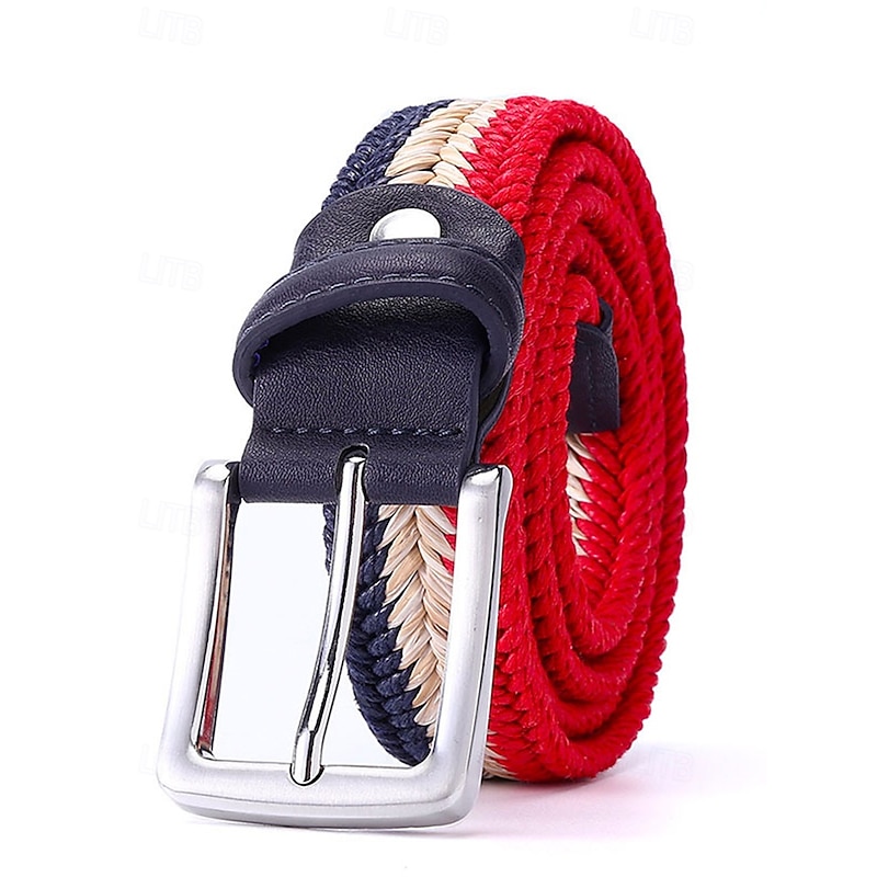 Men's Woven Braided Belt – Stylish and Durable Blue and Beige Design with Leather Accents, Adjustable and Comfortable for Casual or Formal Occasions