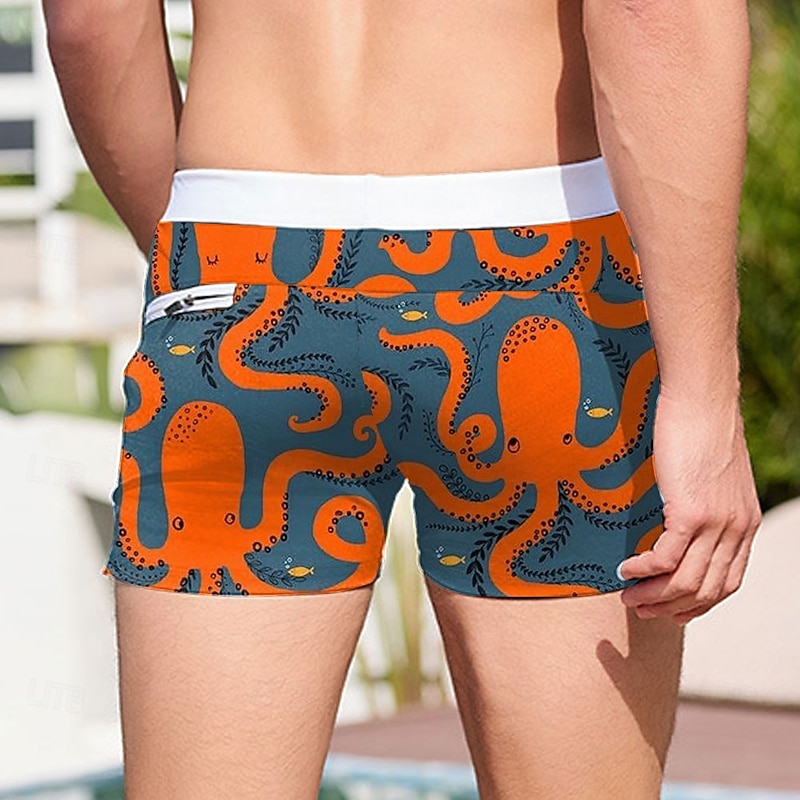 Men's Flamingo Octopus Swim Trunks Swim Shorts Board Shorts Mid Waist 3D Print Hawaiian Surfing Holiday Beach Drawstring with Mesh lining Elastic Waist Designer Clothing Apparel2