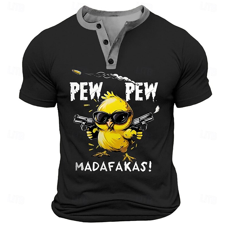 Men's Chick Funny T Shirt Henley Shirt Short Sleeve Designer Retro Vintage Street Casual Daily Summer Spring Army Green Black Navy Blue Henley Henley T-Shirt3