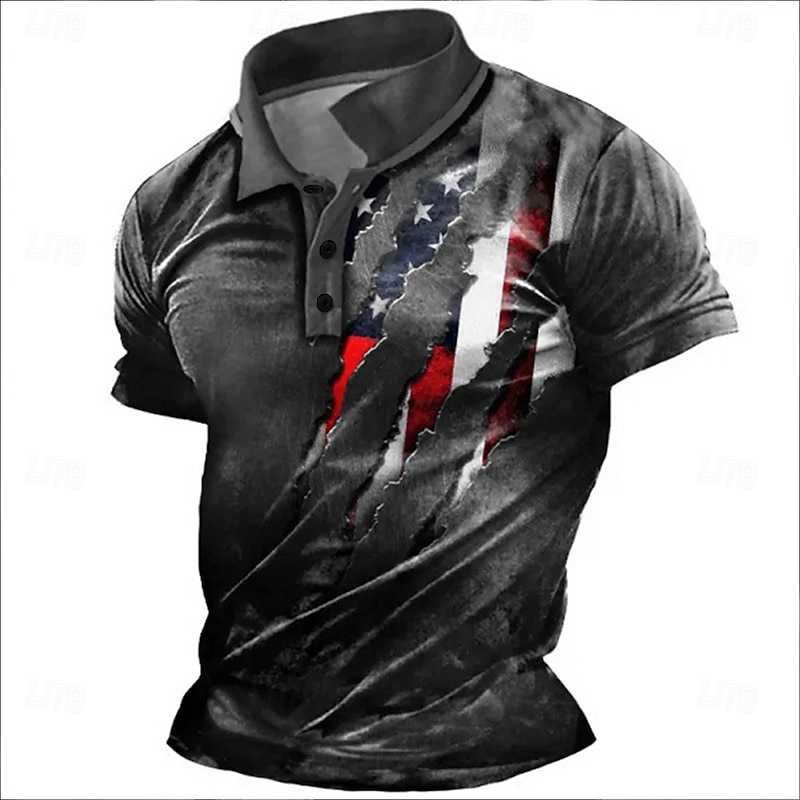 Men's American Flag Veterans Polo Shirts Golf Shirt Short Sleeve Polo Shirts Collared Shirts Casual Streetwear Vacation Wear Party Outfits Buttons 3D Print Red Green Dark Gray3