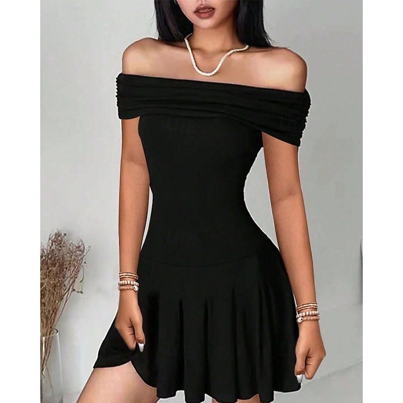 Women's Mini Dress Black Dress Prom Dress Casual Dress Cocktail Dress Fashion Outdoor Party Holiday Regular Fit Plain Sleeveless Off Shoulder Black Summer Spring