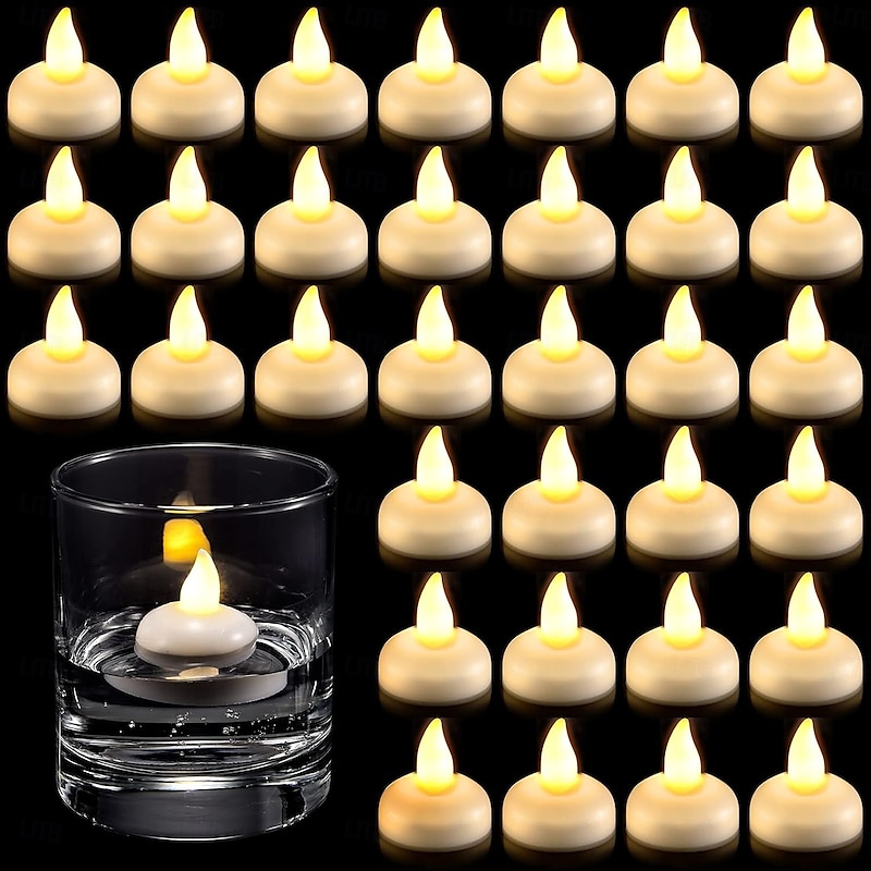 12/24/36 Pcs Flameless Floating Waterproof LED Candle Lights Candle Warm White Battery Powered Valentine's Day Wedding Birthday Party Pool Decoration Proposal Props