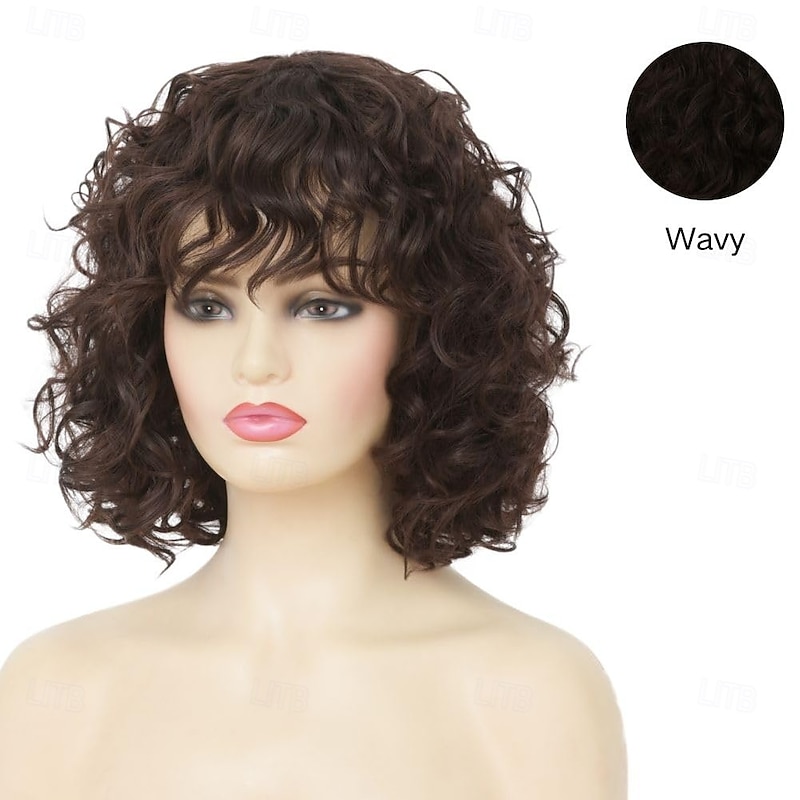 Short Curly Wig Womens Bob Wig with Bangs Shoulder Length Naturel Hair Wigs for Daliy Party Use4
