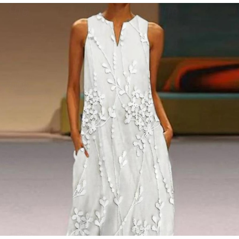 Women's Maxi Dress Tank Dress Stylish Vacation Regular Fit 3D Print Floral Color Block Sleeveless Split Neck Pink Blue Beige Summer4