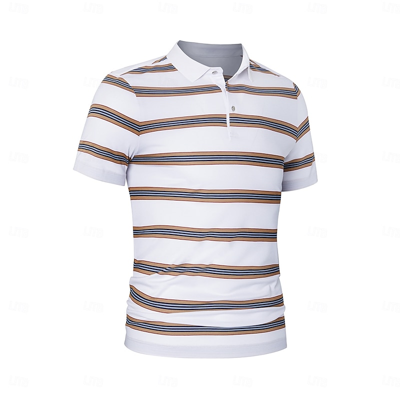Men's Cotton Silk Polo Work Street Turndown Short Sleeve Vacation Fashion Color Block Horizontal Stripes Stripe Summer Spring Black White Polo3