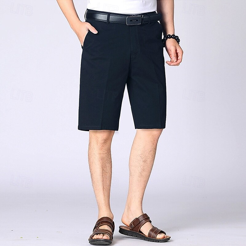 Men's Shorts Chino Shorts Dress Shorts Bermuda shorts Work Shorts Buttons Pocket Straight Leg Plain Breathable No-Iron Knee Length Formal Office Daily Fashion Business Black Blue Micro-elastic