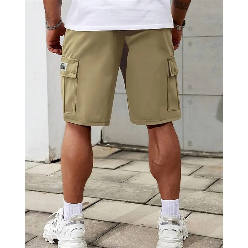 Men's Cargo Shorts Shorts Summer Shorts Drawstring Elastic Waist Multi Pocket Plain Comfort Wearable Short Outdoor Sport Daily Fashion Casual Khaki Gray3