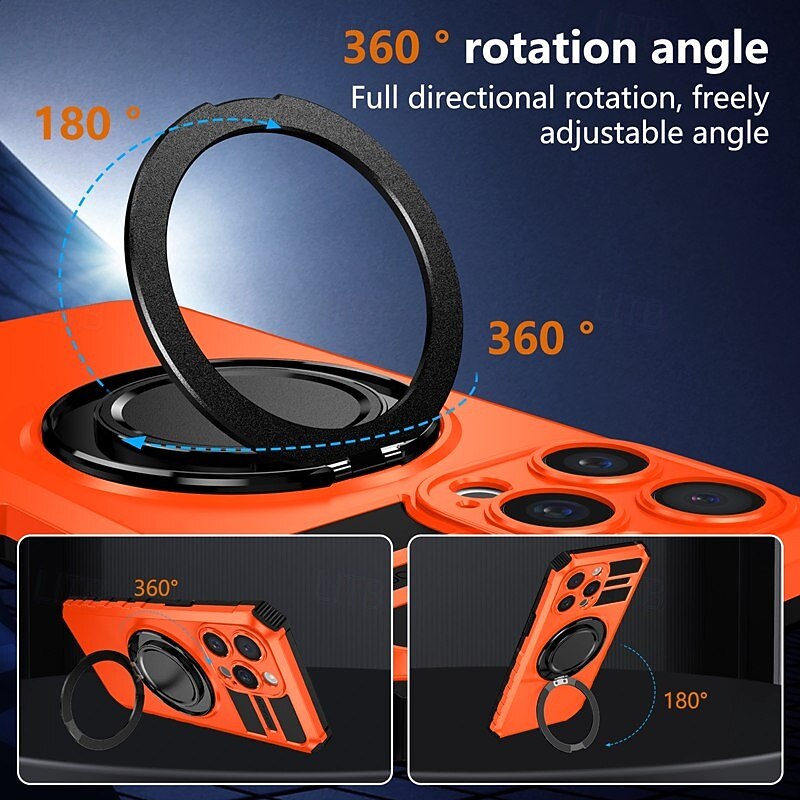 Phone Case For iPhone 16 15 14 Pro Max Plus 13 12 11 Pro Max Back Cover with Stand Holder Magnetic Shockproof Retro PC3