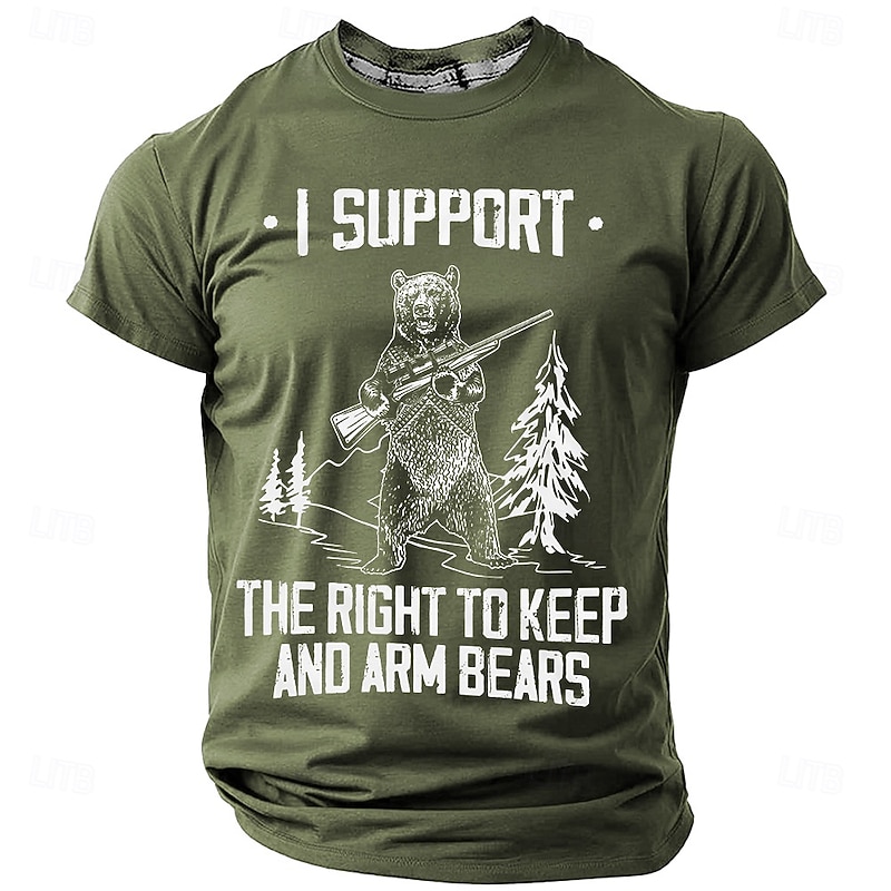 Men's Funny Graphic T-Shirt: I Support The Right To Keep And Arm Bears Pun Short Sleeve Tee