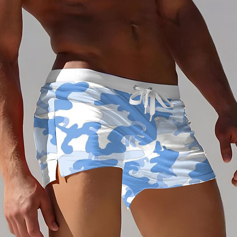 Men's Mixed Color Abstract Art Swim Trunks Swim Shorts Board Shorts Mid Waist 3D Print Hawaiian Surfing Holiday Beach Drawstring with Mesh lining Elastic Waist Designer Clothing Apparel3