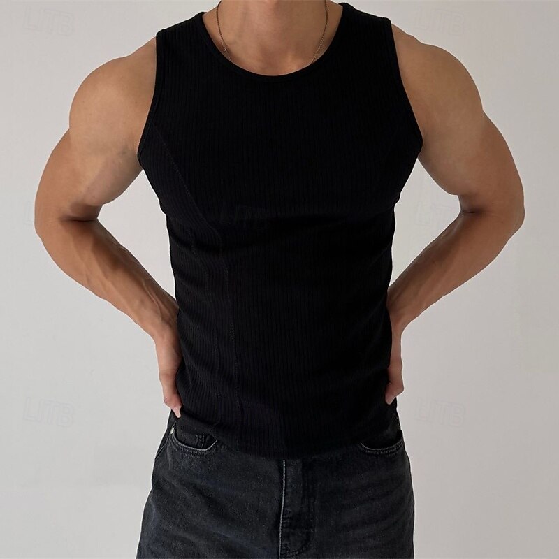 Men's Tank Top Vest Top Undershirt Sleeveless Shirt Sleeveless Crew Neck Summer Plain Pit Strip Fashion Designer Basic Vacation Street Going out Black White Top Tee for Men4