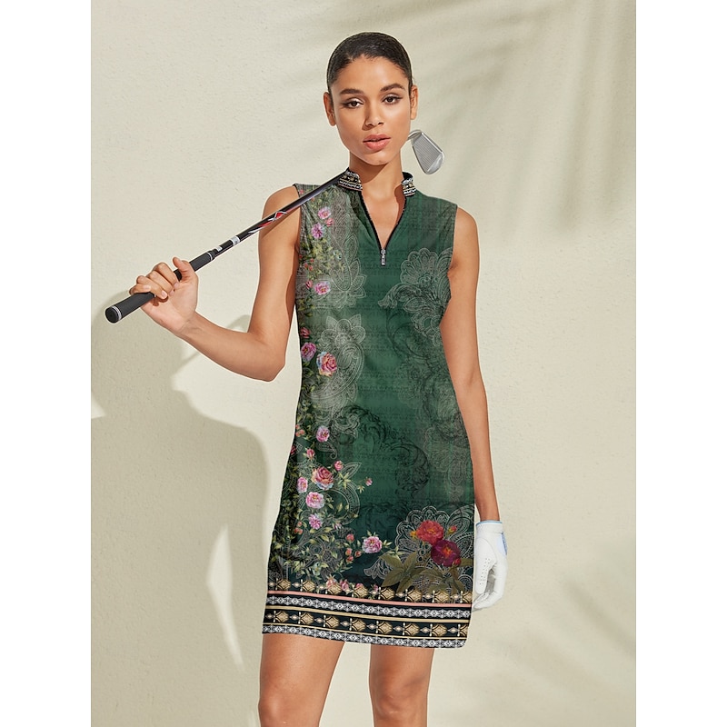 Women's Golf Dress Dark Green Sleeveless Ladies Golf Attire Clothes Outfits Wear Apparel