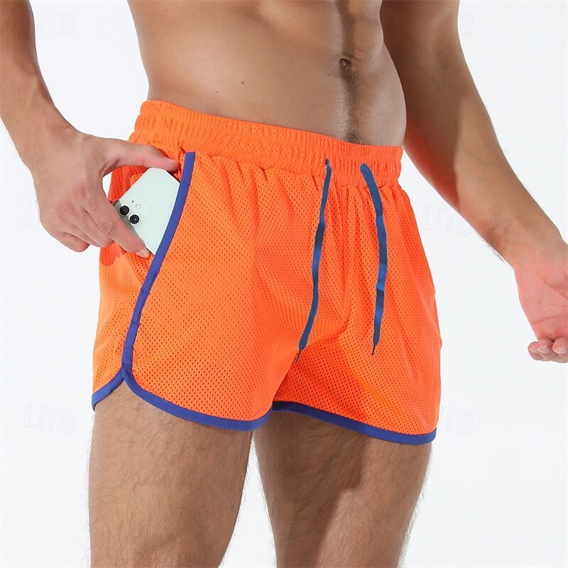 Men's Athletic Shorts Shorts Running Shorts Gym Shorts Mesh Shorts Pocket Drawstring Elastic Waist Patchwork Comfort Short Sports Outdoor Daily Going out Fashion Casual Black White Micro-elastic2