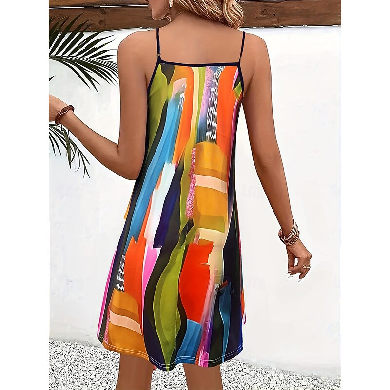 Women's Mini Dress Casual Dress Tank Dress Casual Vacation Daily Regular Fit Color Block Sleeveless Notched Neck Green Summer3