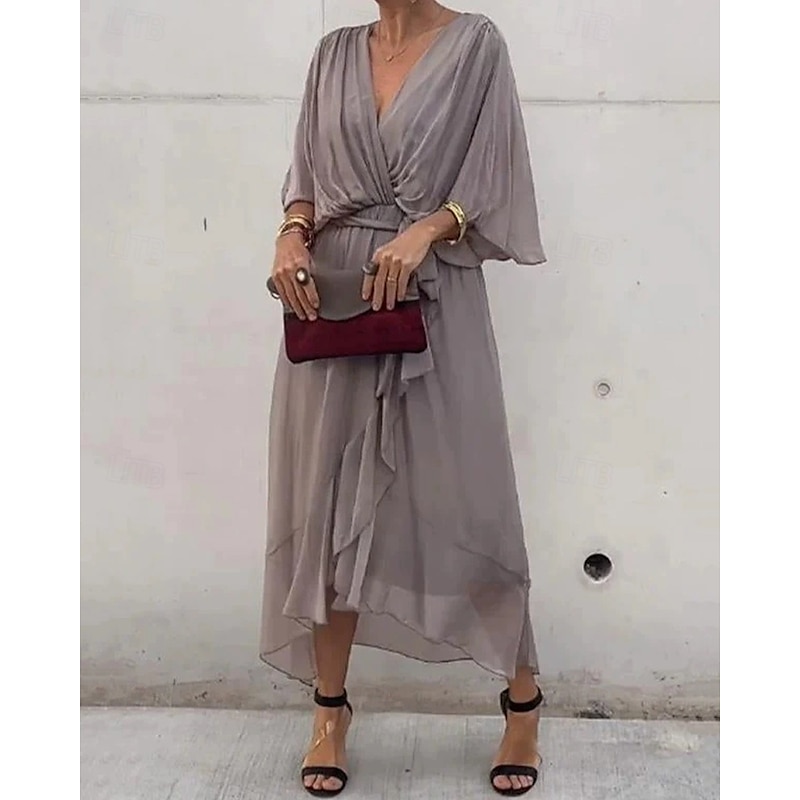 Women's Midi Dress White Dress Casual Dress Cocktail Dress Wedding Guest Dress Elegant Stylish Batwing Sleeve Vacation Daily Date Regular Fit Plain Half Sleeve V Neck Black White Gray Summer Spring