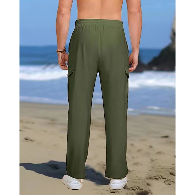 Men's Cargo Pants Cargo Trousers Trousers Summer Pants Drawstring Elastic Waist Flap Pocket Plain Wearable Outdoor Daily Camping & Hiking Fashion Classic Black Army Green2