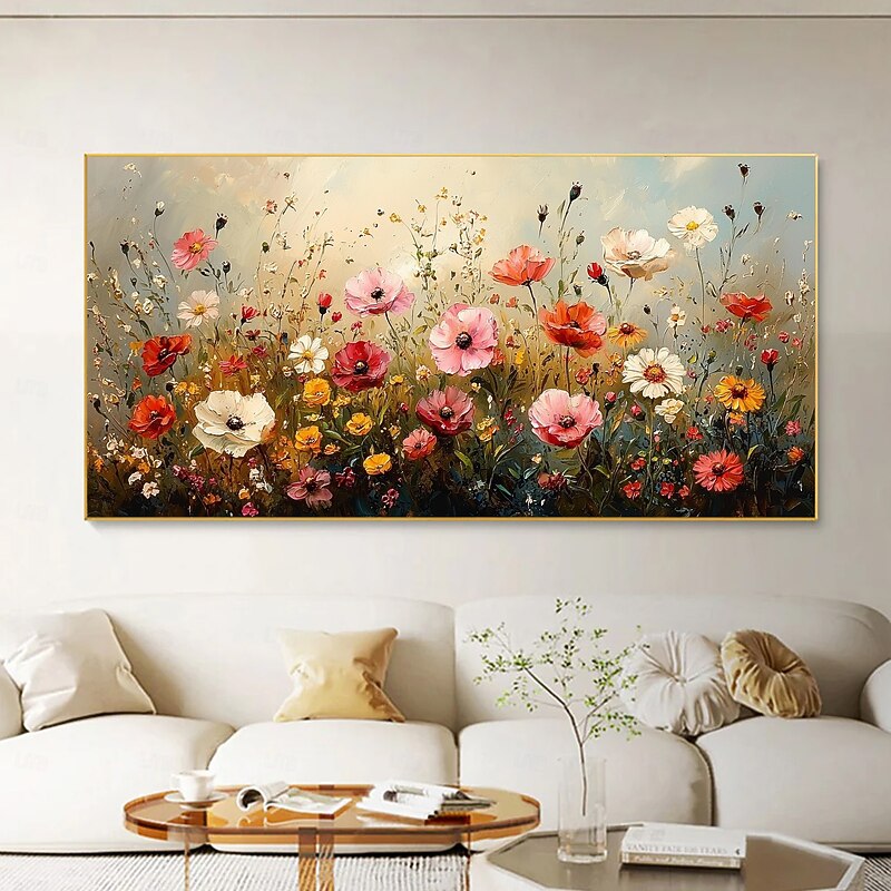 Handmade Original Colorful Flowers Painting Oil Painting On Canvas Abstract Floral Wall Art for Home Decor With Stretched FrameWithout Inner Frame Painting