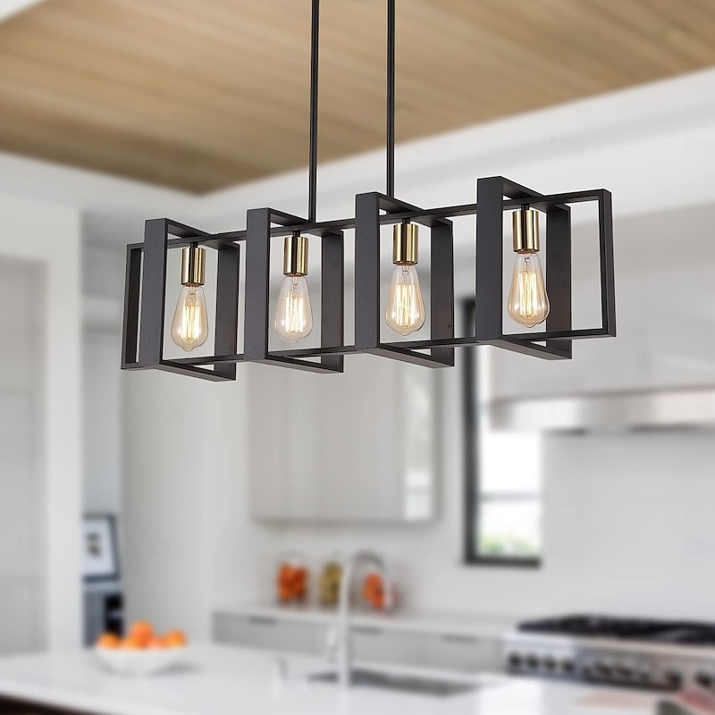 Farmhouse Small Pendant Light 1 Head 4 Head Fixture Kitchen Island Hanging Lamp with Cord Black Finish Wood Frame Chandelier for Hallway Entryway Closet Bedroom AC110V AC220V E27 Bulb3